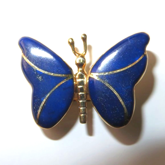 Lapis In 18K Yellow Gold Butterfly Brooch/Pendant - Picture 2 of 12